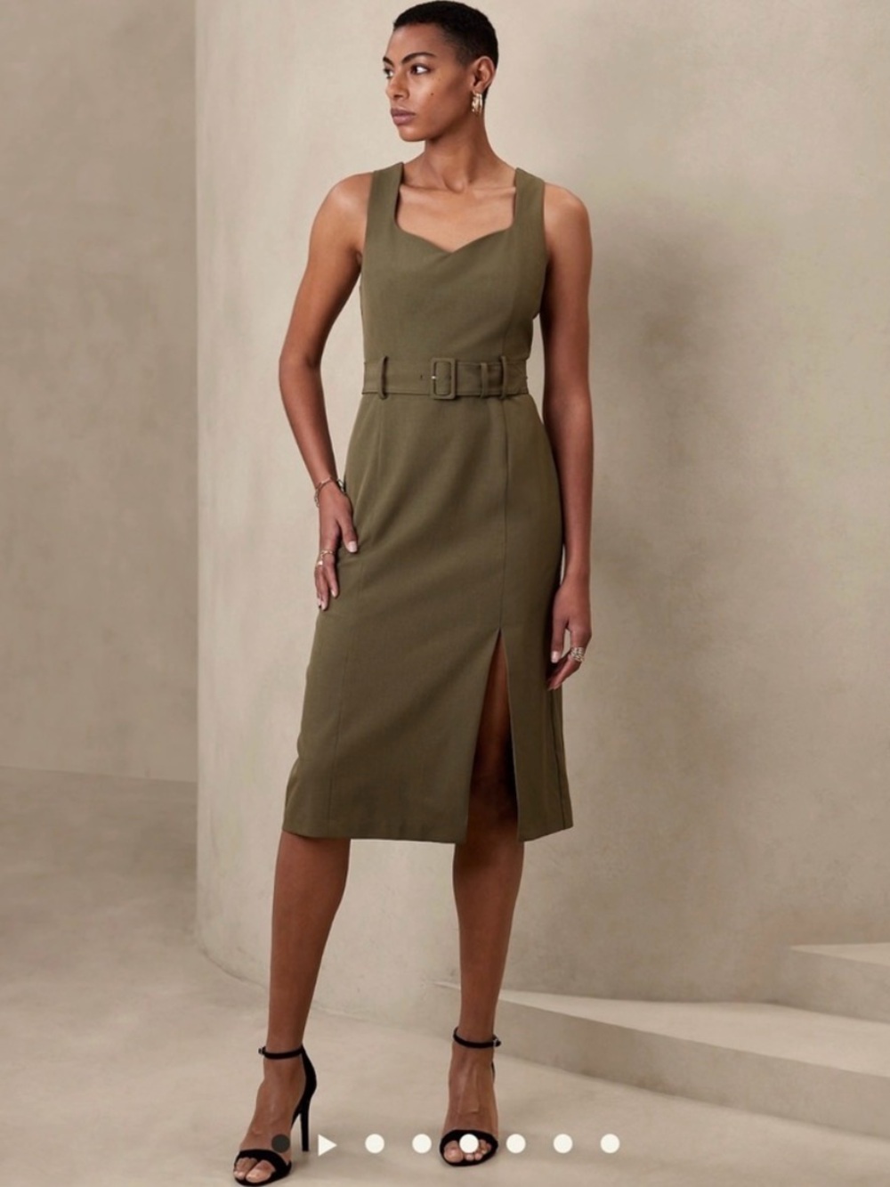 NWT Banana Republic Olive Green Belted Midi Sheath Dress Size 12